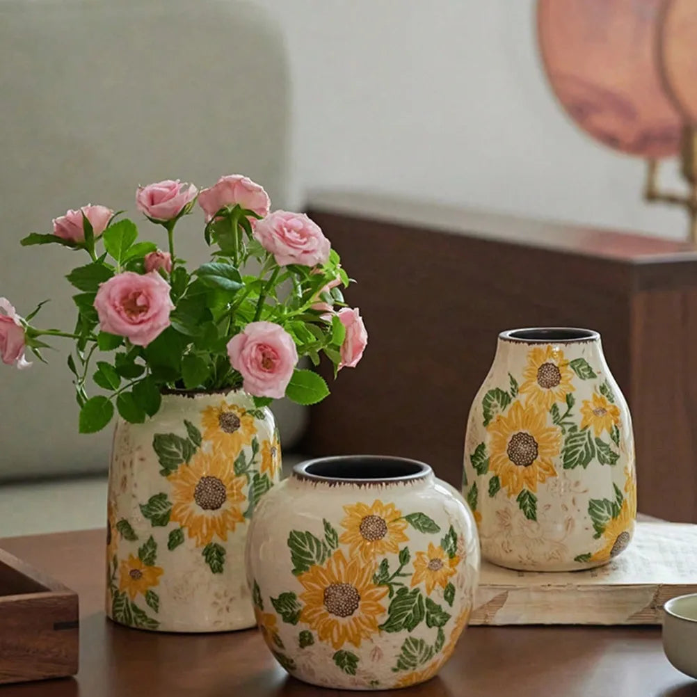 Rustic Style Sunflower Crack Glazed Ceramic Vase Display of Dried Flowers/fresh Flowers Vase Bohemian Home Decor in Living Rooms Oasis Select