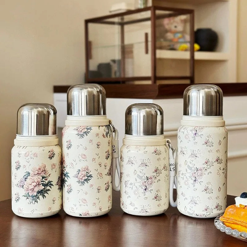 Cute Floral Insulated Stainless Steel Water Bottle with Lid - Leak-Proof, Portable Cup for Outdoor Travel, Camping, Water Bottle Oasis Select