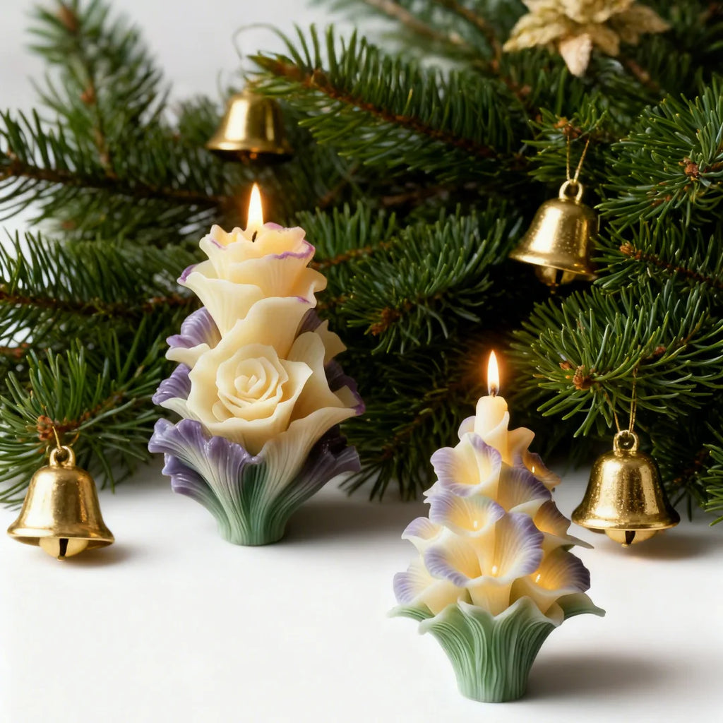 Christmas Twin Flower Christmas Tree Candle Mold DIY Christmas Atmosphere Floral Silicone Mold Oasis Select