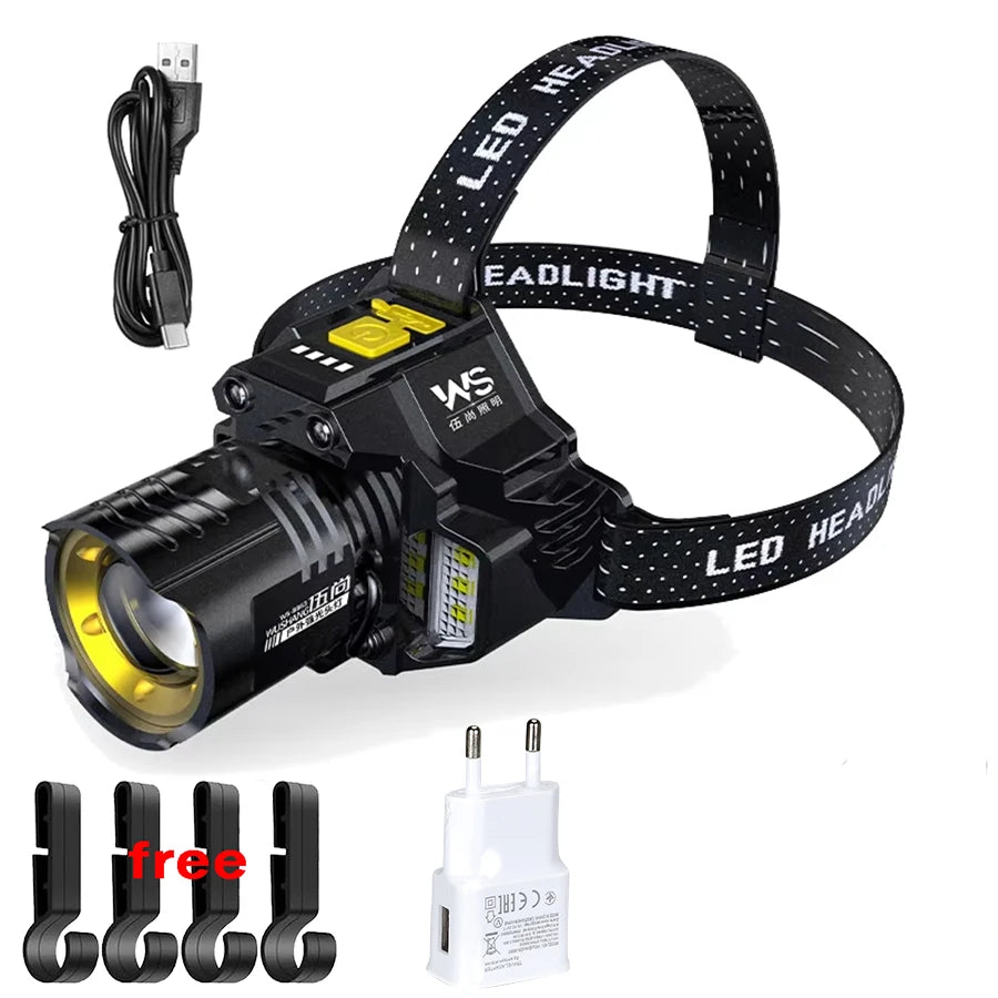 Rechargeable Sensor LED Headlamp Telescopic Zoomable Headlight Outdoor Waterproof High Lumen Work Head Flashlights for Camping Oasis Select Battery-clip-EU 1PCS