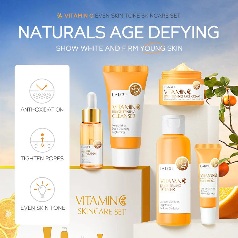 5 Pieces Vitamin C Skincare Set Moisturizing Face Serum Brighten Cream Antiage Eye Cream Toner Facial Care Set for Dropshipping Oasis Select
