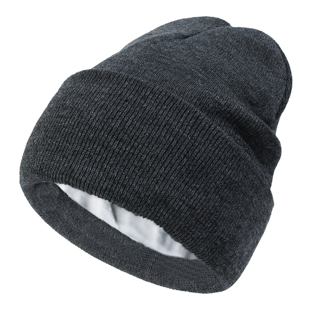 Double-layer knitted hat with fleece lining, solid color acrylic thickened cold hat, women's beanie hat for warmth Oasis Select 3