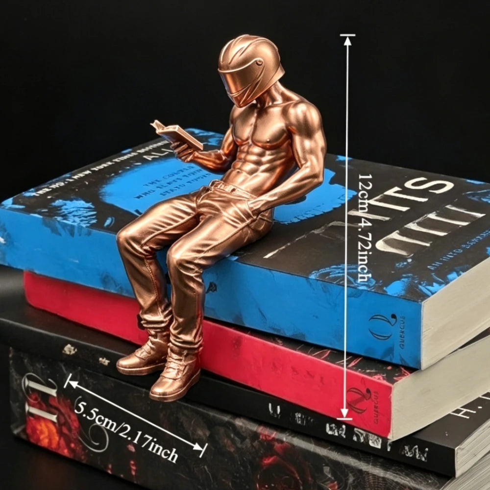 Motorcycle Muscle Reading Man Sitter Figurine Diy Customize Sexy Fitness Desktop Ornament Decor for Bookcase Decoration Men Gift Oasis Select