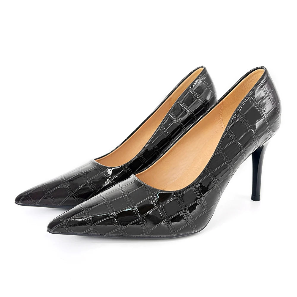 Women Black Stiletto Heels 3.54Inch Pointed Toe PU Leather Pumps Office Party Wedding Shoes Comfortable Non Slip Daily Wear New Oasis Select