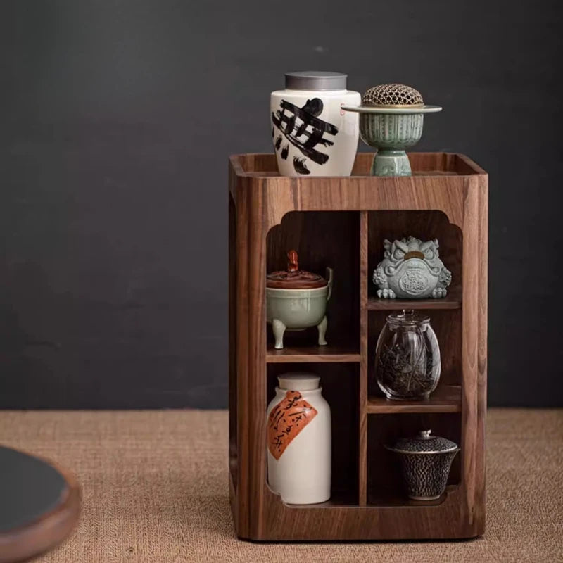 Walnut Storage Rack Tea Storage Cabinet Living Room Small Antique Rack Chinese Rotating Tea Set Display Cabinet Oasis Select