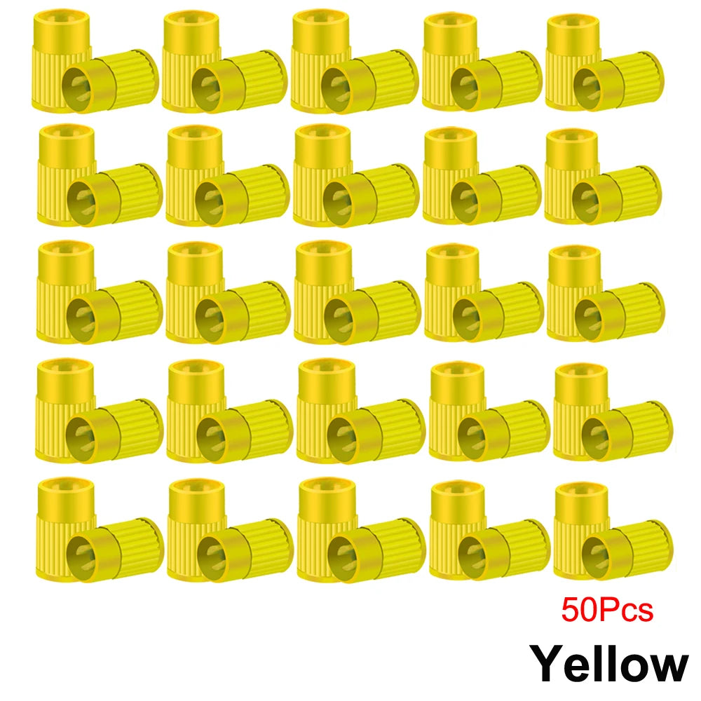 Tire Stem Valve Caps with Valve Core Remover Tool Plastic Dust Caps Universal for Cars, Bike and Bicycle, Trucks, Motorcycles Oasis Select Yellow-50Pcs