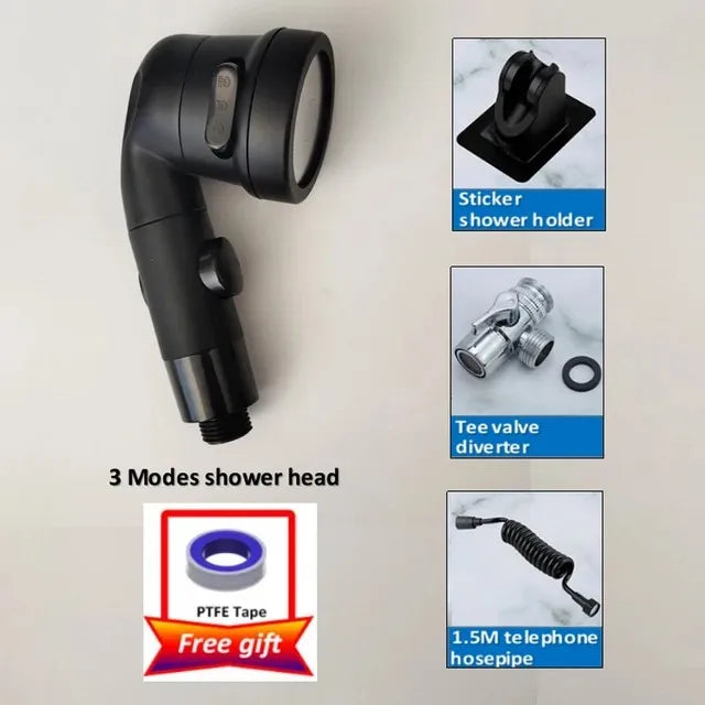New 3 Mode Bidet Faucet External Shower Head Bathroom Kitchen Basin Tap Adapter Splitter Set Water Diversion Shower Beauty Salon Oasis Select SIiver Set D