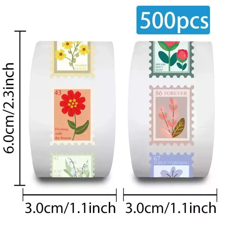 500Pcs Flower Stamps Roll Sticker Harajuku Cartoon Y2k Fashion Scrapbook Graffiti Cafe DIY Scrapbooking Phone Gifts Decals ﻿ Oasis Select
