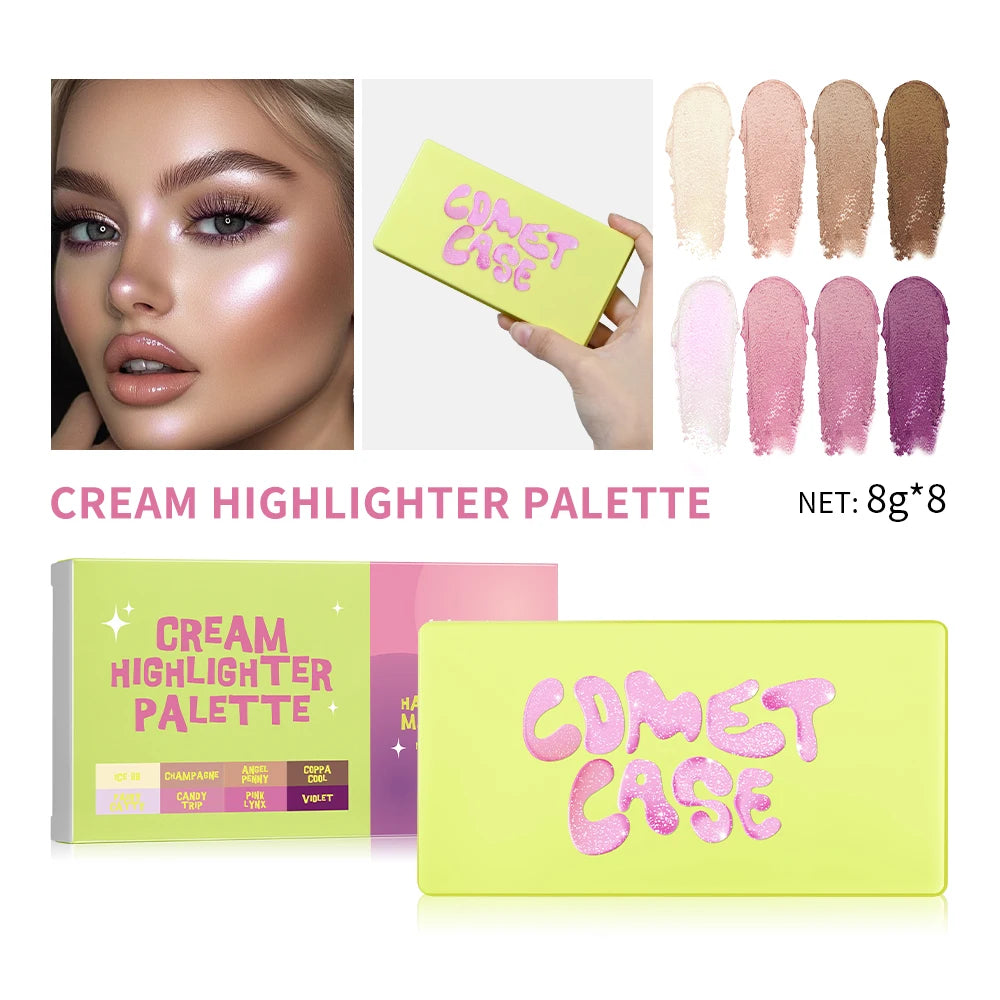 8-Color Blusher Cream Plate Highlighter Palette Face Blush Cosmetics Long Lasting Waterproof Concealer Natural Look Matte Makeup Oasis Select 1 Highlighter