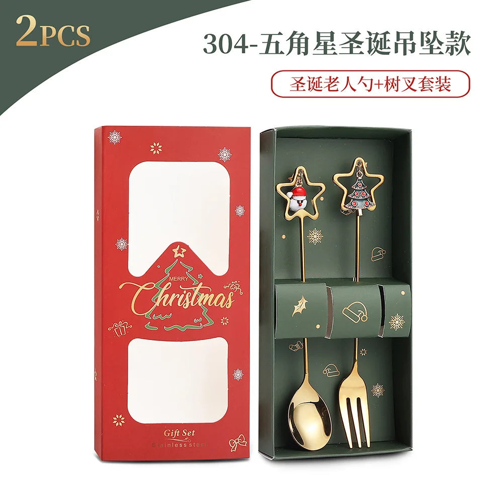 Christmas Spoon Set Santa Doll Cutlery Set Cute Dessert Spoons Holiday Tableware Two Piece Set for Christmas Gift Decoration Oasis Select Style1