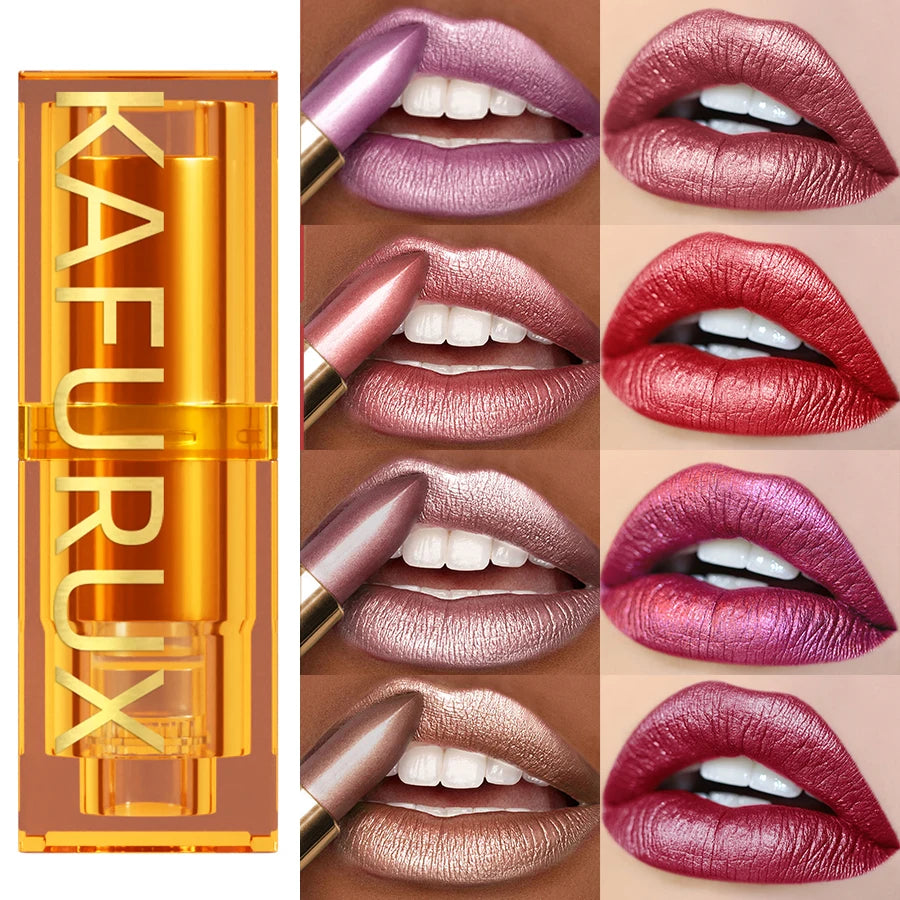 KAFURUX 16-Color Glitter Metallic Lipstick – Long-Lasting Matte