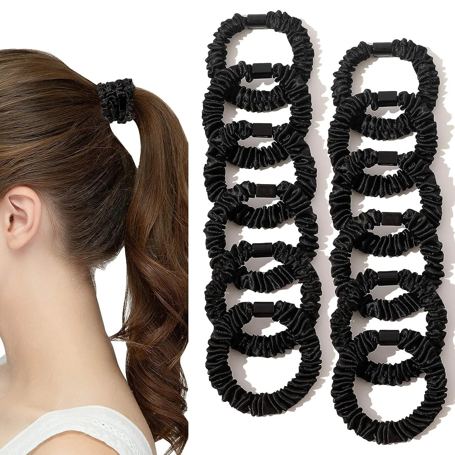 5pcs Small Satin Silk Scrunchies Bulk for Women Thin Hair Tie Mini Scrunchy Bands Skinny Ponytail Holders Pony Tails Wrist Decor Oasis Select Black