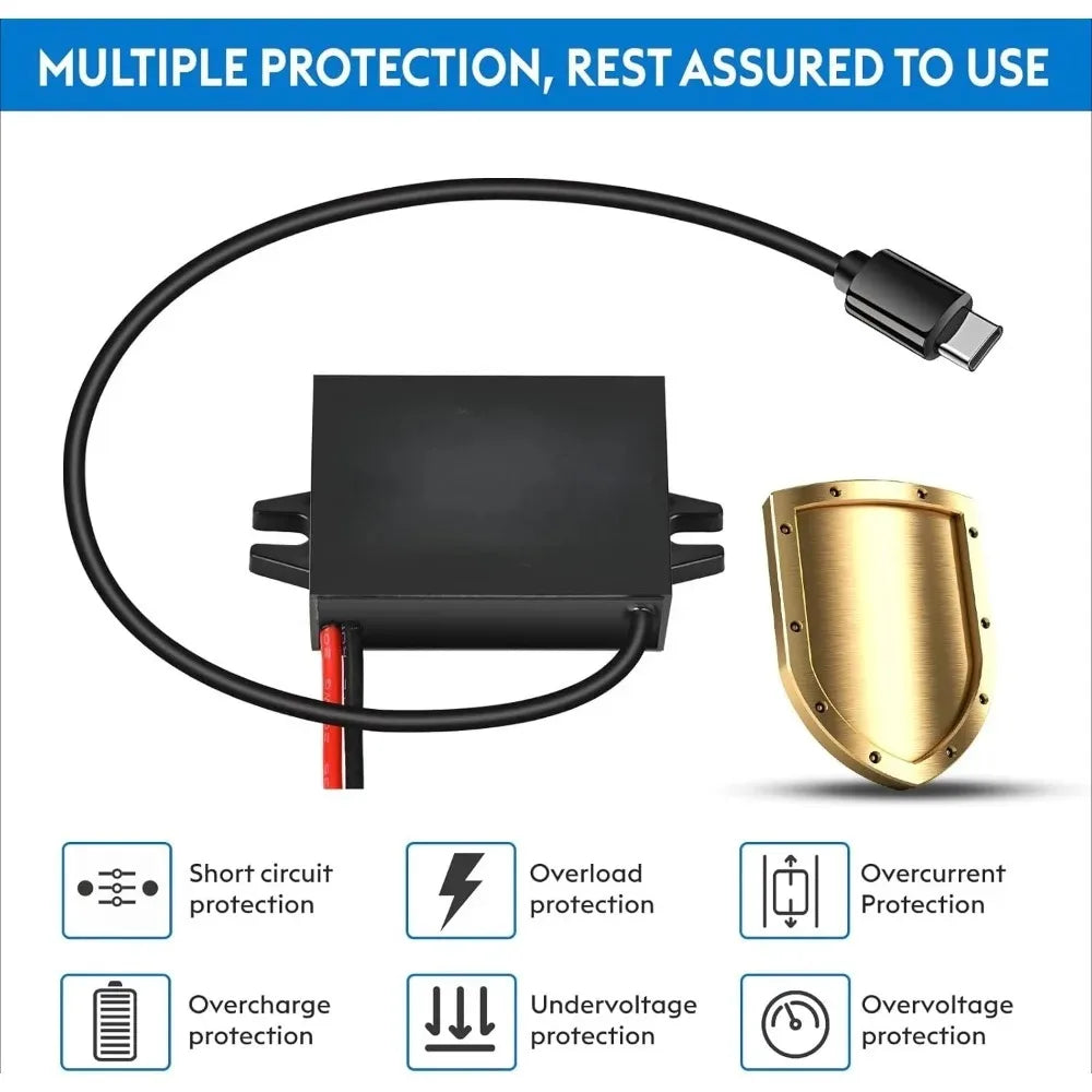 Waterproof DC/DC 24V/12V To 5V 5A 25W USB Type-C Right Angle Step Down Converter Output Buck Module Power Adapter For Dash Cams Oasis Select