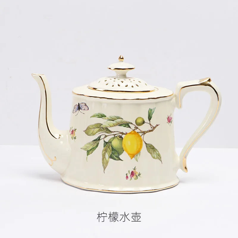 European Lemon Pattern Ceramic Dinner Steak Plate Bowl Fruit Candy Dim Sum Western Cuisine Plate Dishes Home Breakfast Plate Oasis Select Kettle