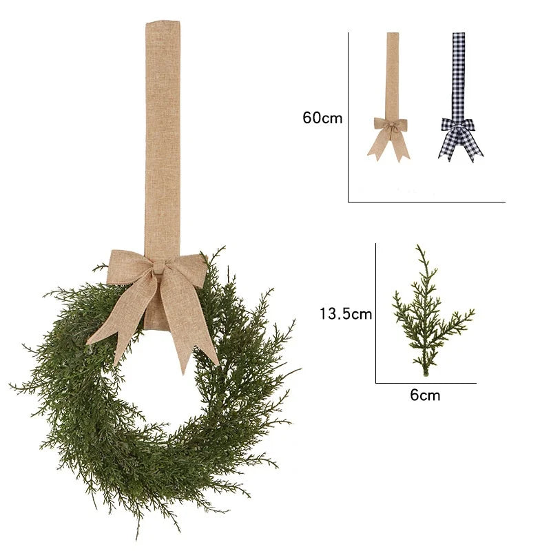 New Christmas Simulation Wreath with Bow Ribbon Pine Needle Vine Ring Door Garland Hanging Ornaments Party Home Decor Gifts Oasis Select Style 1