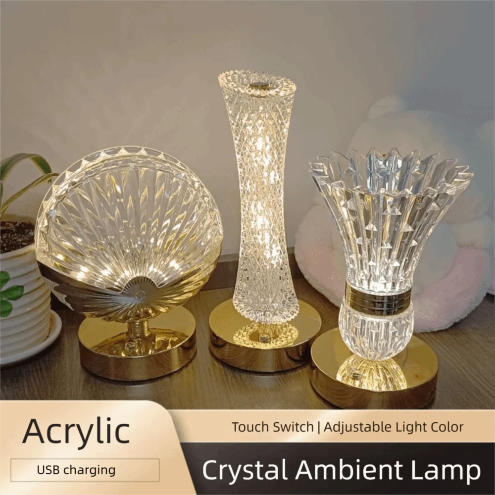 Dimmable Crystal Mushroom Table Lamp | 3-Color Touch LED Night Light LED Touch Table Lamp Oasis Select