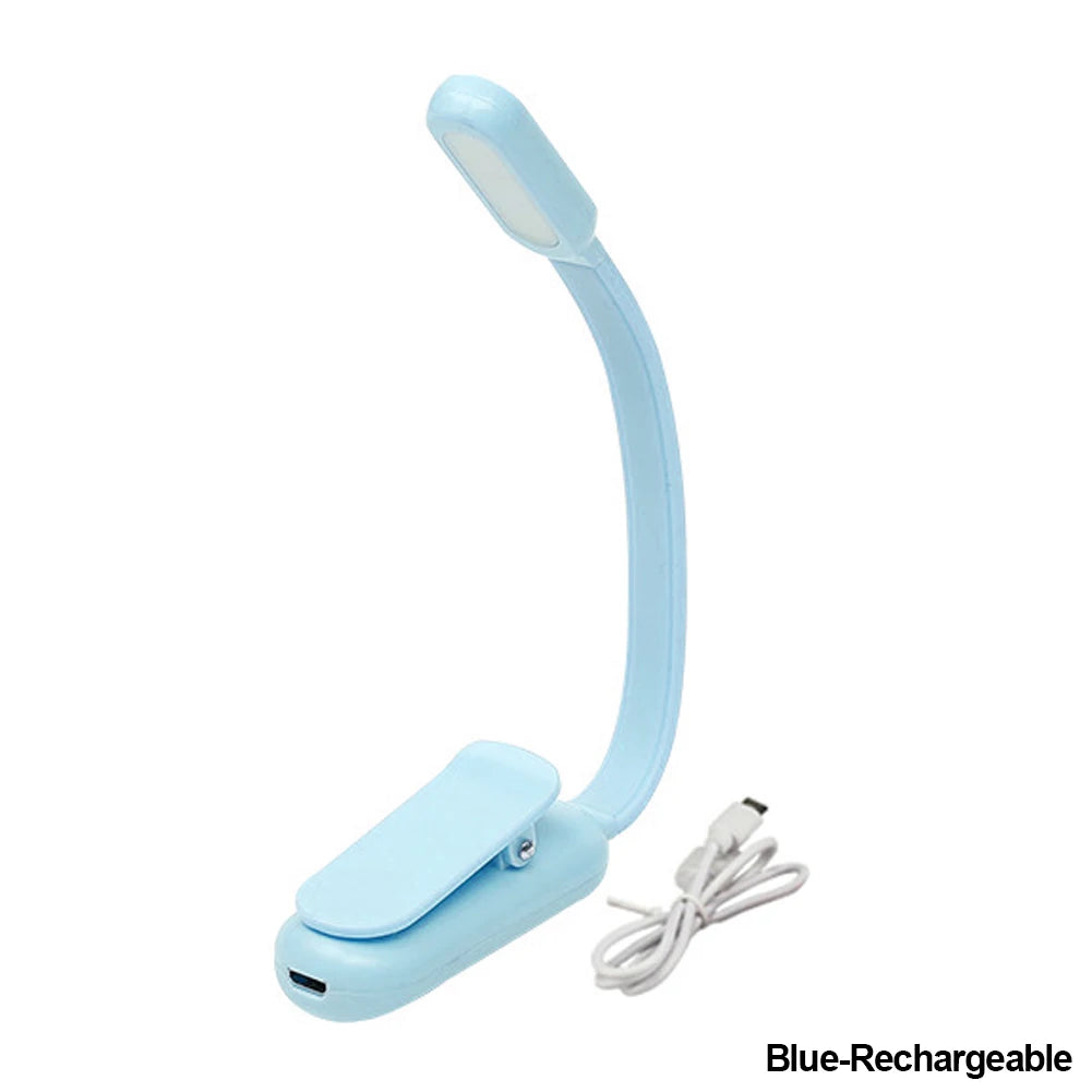 Mini LED Book Night 3 Brightness Adjustable USB Rechargeable Clip-On Study Reading Lamp for Travel Bedroom Dormitory Reading Oasis Select Blue-Rechargeable
