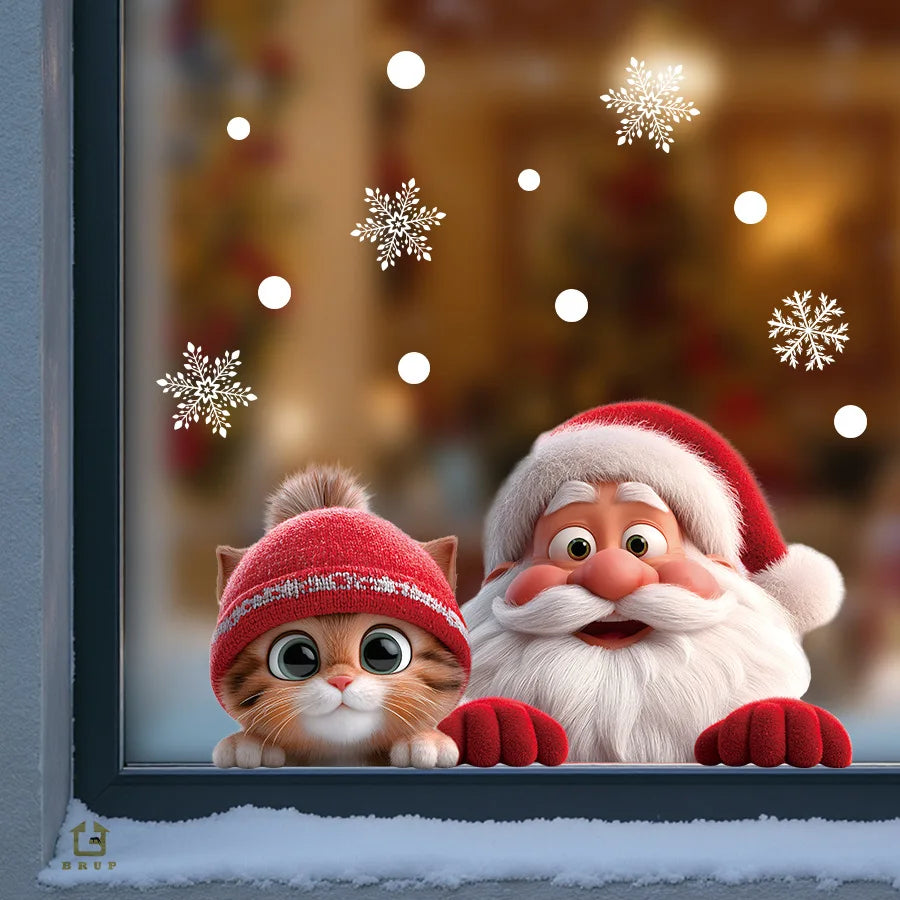 DH045 Kitten and Santa Claus 3D Visual Animation Electrostatic Sticker Home Decoration Shop Window and Glass Window Sticker Oasis Select