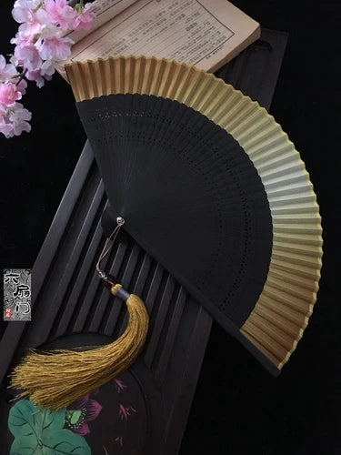 Edo Japanese Style Japanese Style Folding Fan Kimono Fan Real Silk Female Fan Small Flower Carved Gradient Blank Fan Golden Oasis Select 1
