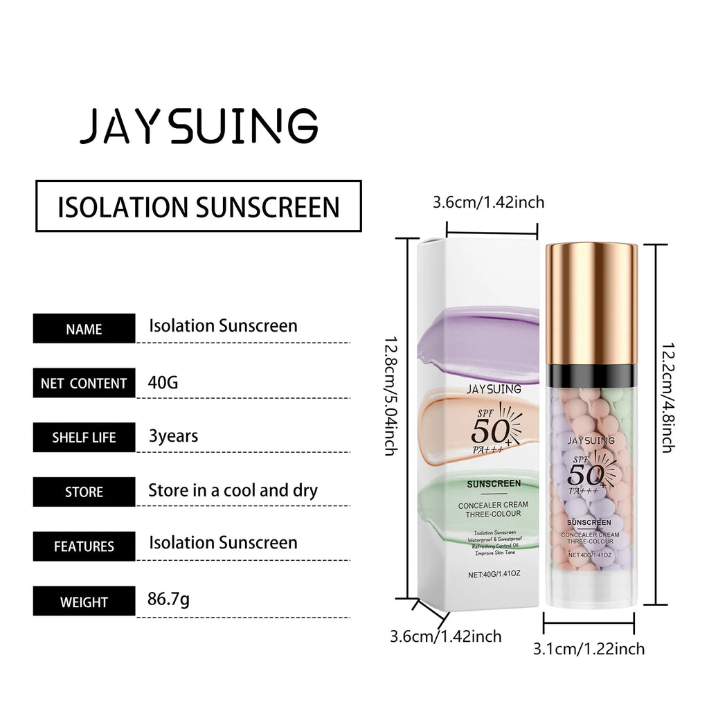 Tri Color Isolation Cream Sunscreen Primer Waterproof Makeup Base Concealer Blemishes Color Correcting Long Lasting Natural Oasis Select