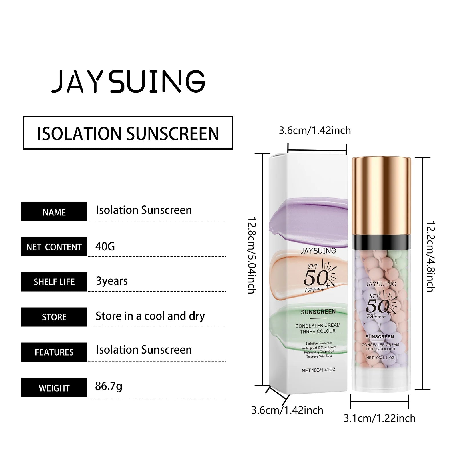 Tri Color Isolation Cream Sunscreen Primer Waterproof Makeup Base Concealer Blemishes Color Correcting Long Lasting Natural Oasis Select