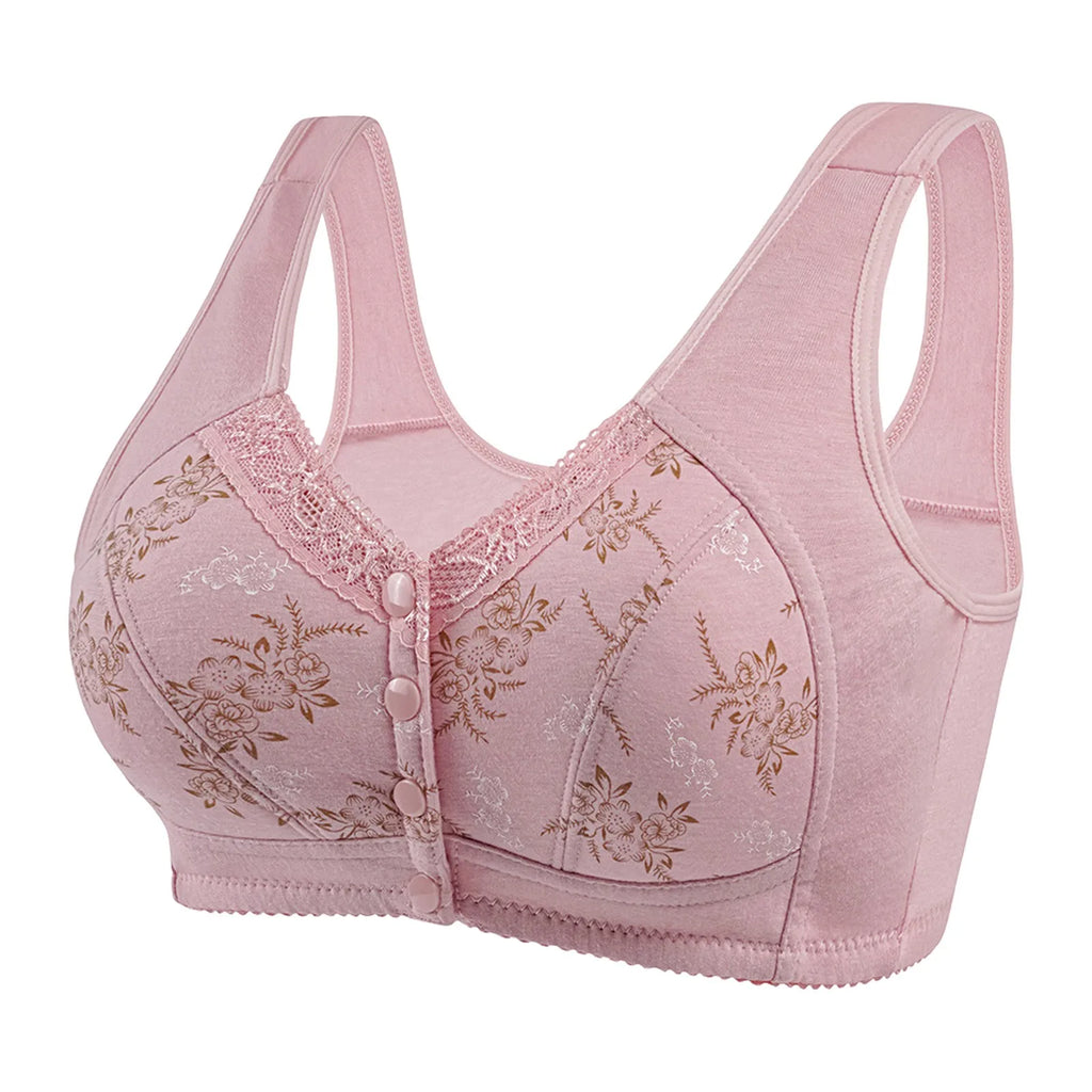 Wireless Bralette Comfortable Underwear Middle-aged Elderly Women Lace Chest Wrap Ultra-thin Mom Front Open Buckle Cotton Oasis Select Pink 52