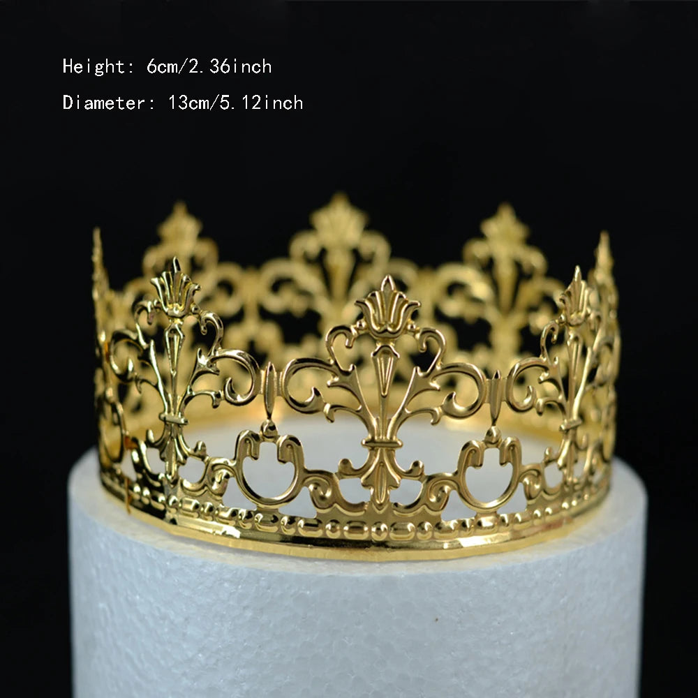 Rhinestone Crown Baking Cake Topper Headwear Decoration Children's Hair Accessories Princess Wedding Birthday Party Supplies New Oasis Select Gold-13cm CHINA