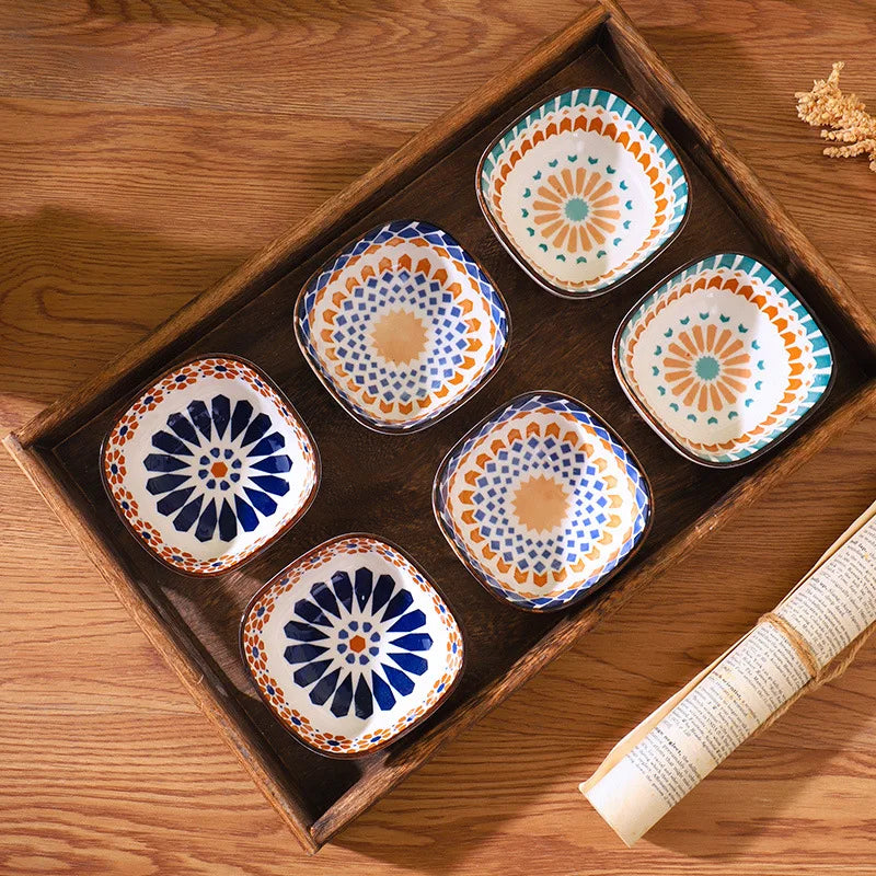 6pcs Ceramic Bohemian Spice Dish, Salad Bowl, Snack Dish, Fruit Platter for Home Restaurant, Party Gathering, BBQ Sauce Dish Oasis Select