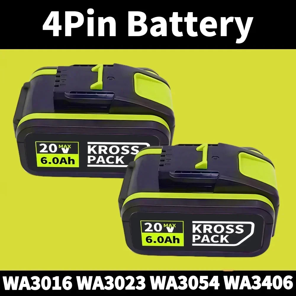 20V 6.0Ah & 8.0Ah WA/WX Tools Battery, 3H Fast Charge with LED Display & 5 Protections, Compatible WA3016/WA3023/WA3054 Oasis Select B-4Pin-6.0Ah-2pcs