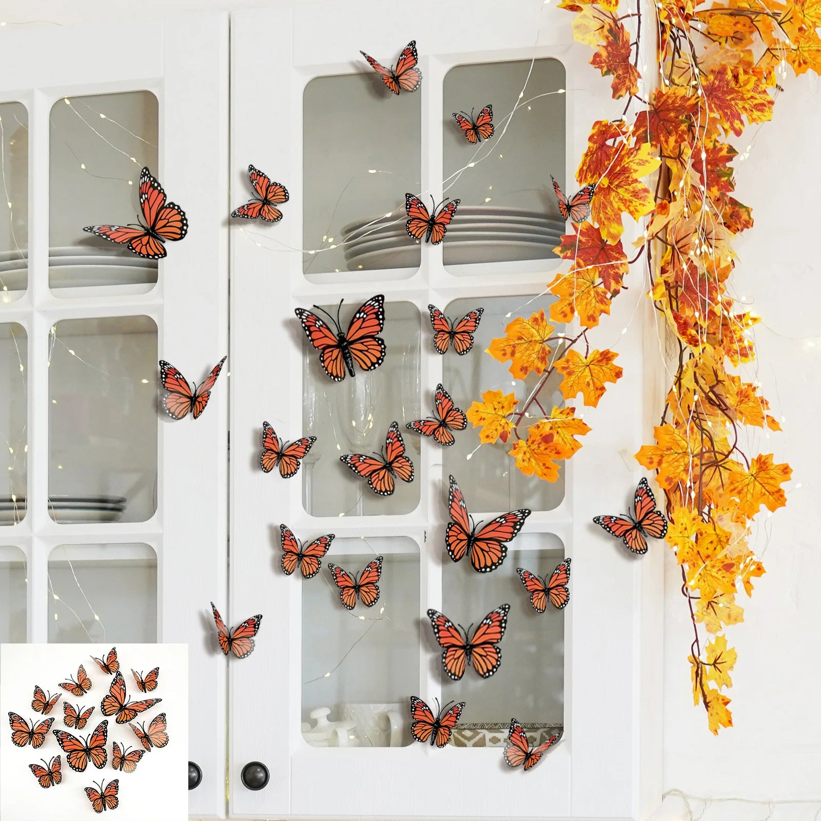 12-Pack 3D Butterfly Wall Stickers – Orange & Black Decals 3D Wall Stickers Oasis Select