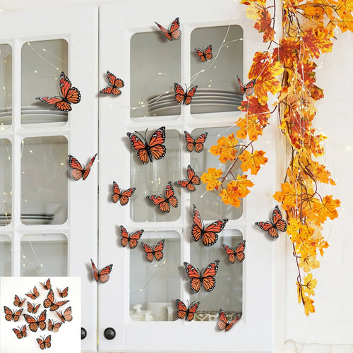 12-Pack 3D Butterfly Wall Stickers – Orange & Black Decals 3D Wall Stickers Oasis Select