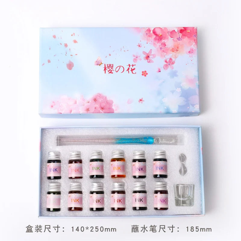 Romantic Sakura Glass Dip Pen Sakura Flower Series Multi piece Gift Box Gradient Color Set Oasis Select 12