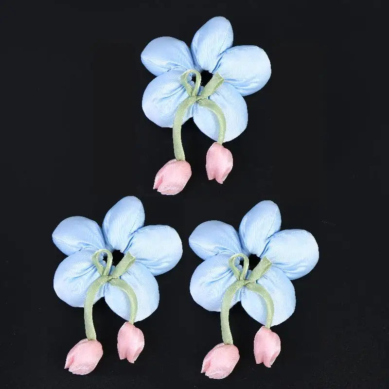 Cute Candy Color Flower Hair Tie Scrunchie Soft Fabric Elastic Ponytail Holder Lovely Hair Accessories For Girls Women Gift Oasis Select 3PCS Blue