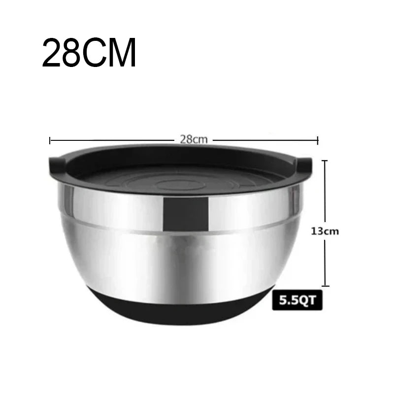 Stainless Steel Mixing Bowls with Lid & Non-Slip Silicone Base Stainless Steel Mixing Bowl Oasis Select 28 cm black