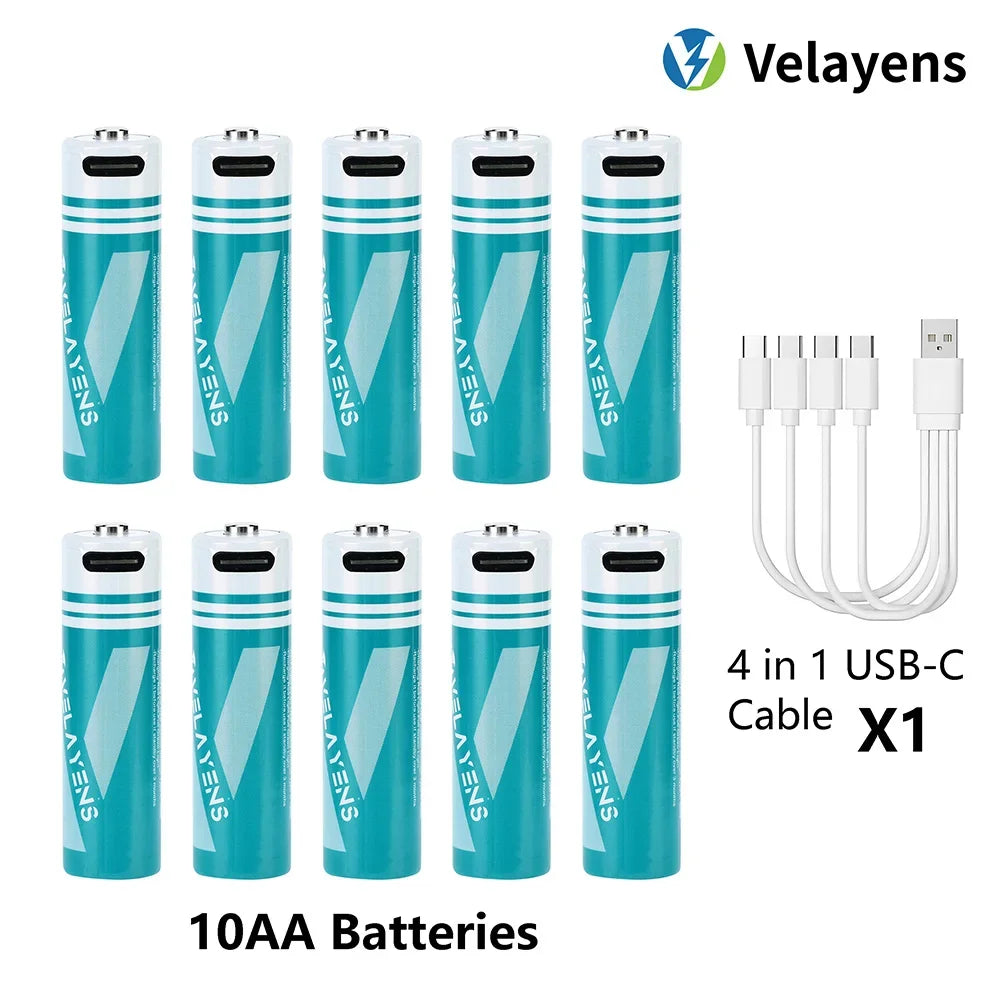 1.5V USB Rechargable Lithium Battery AA 2200mAh Actual Capacity Fast Charging 2000+ Charge Cycles Long-Lasting Power Oasis Select 10 pcs batteries