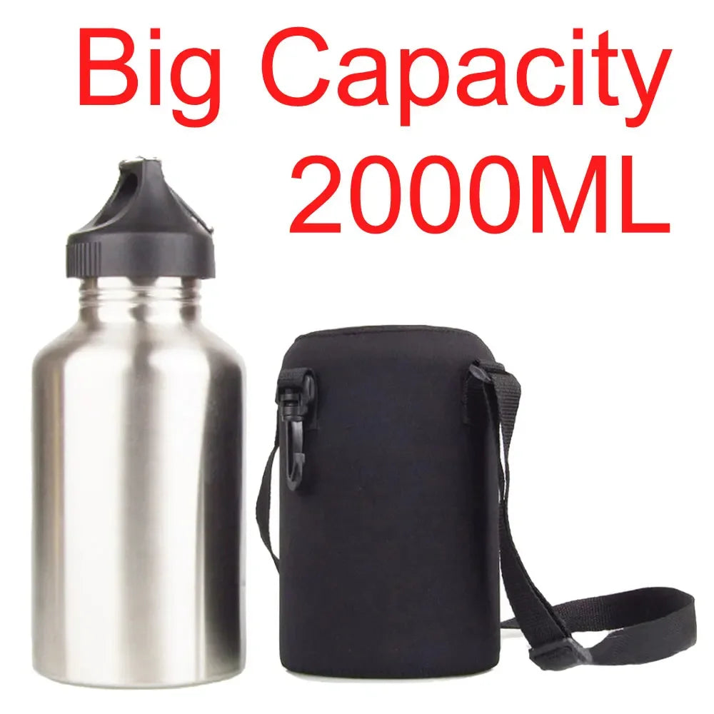 2000ML Sport Water Bottle Set for Camping Hiking Bicycle Cycling Wide Mouth Drink Jug with Neoprene Carrier Insulated Cover Bag Oasis Select