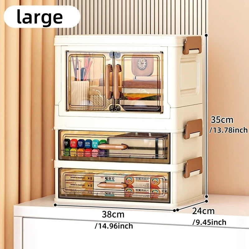 30/40cm Width, Foldable Desktop Organizer Multi-Layer Options,Cream Style Design,Perfect for Cosmetics，Stationery，Storage Box Oasis Select 40cm-1Large-2Small