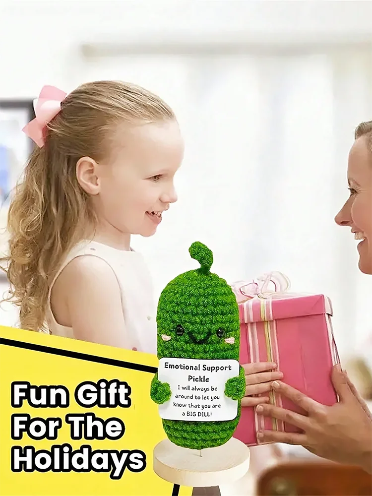 Cute Handmade Plush Doll Knitted Cucumber Décor with Positive Message Valentine's Day New Year Birthday Gift for Kid and Couples Oasis Select