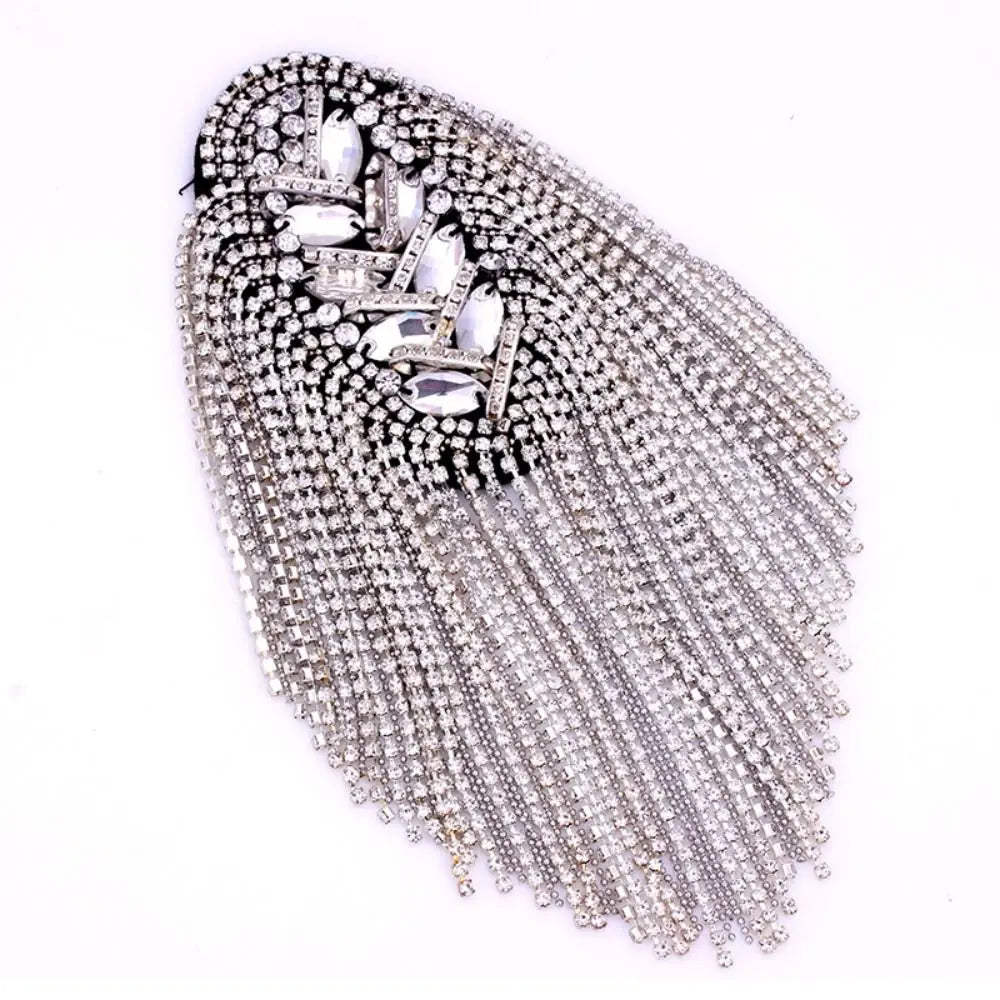 Rhinestone Shoulder Epaulette Tassel Brooch – Gold & Silver