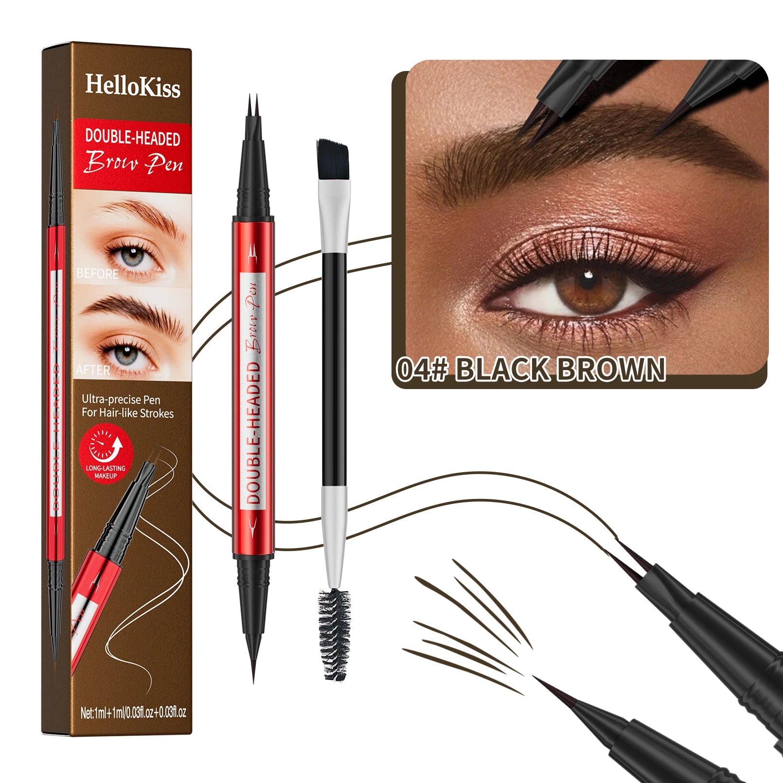 Hello Kiss Ultra Fine Eyebrow Pen – Waterproof & Long-Lasting