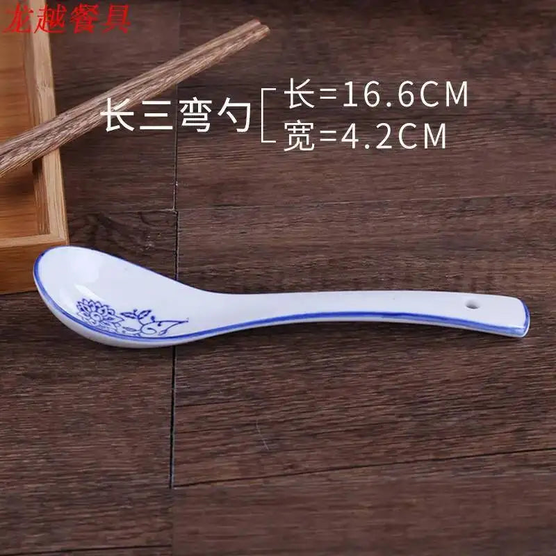 Ramen Spoon, Blue And White Porcelain Spoon, Large Soup Spoon, Long-Handled Soup Spoon, Rice Spoon Kitchen Tablewear Oasis Select Spoon length 16.6cm