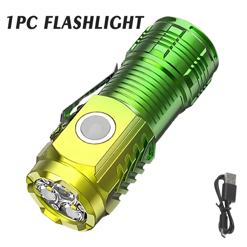 3LED Super Bright Flashlight Mini Burst Flash Torch Rechargeable Outdoor Waterproof Emergency Spotlight with Pen Clip Magnet Oasis Select 1PC