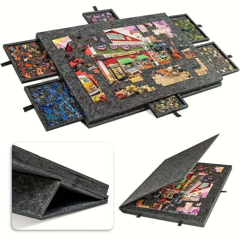 1500pcs Portable Puzzle Desk Decor - Artistic Polyester Fiber Organizer, Decorative Puzzle Storage for Home, Desktop Art Oasis Select 1500pcs grey