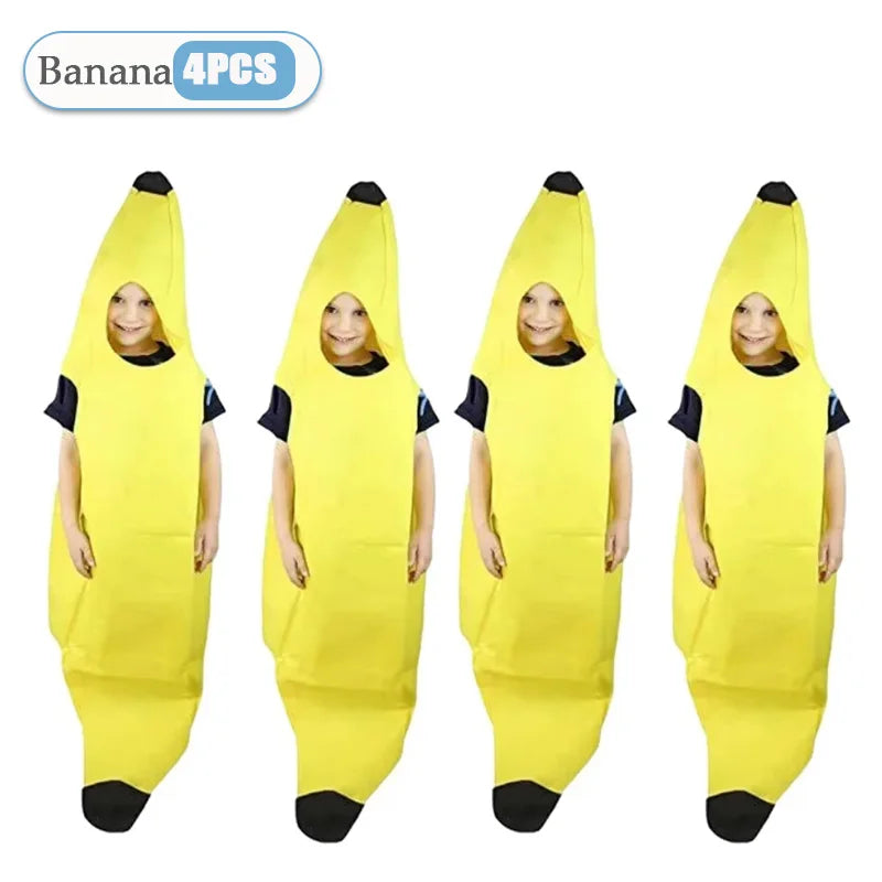 1-10PCS Banana Costume for Adult Kids Halloween Outfit Funny Stage Performance Party Cosplay Fancy Dress Mascot Suit Oasis Select 4PCS Kid