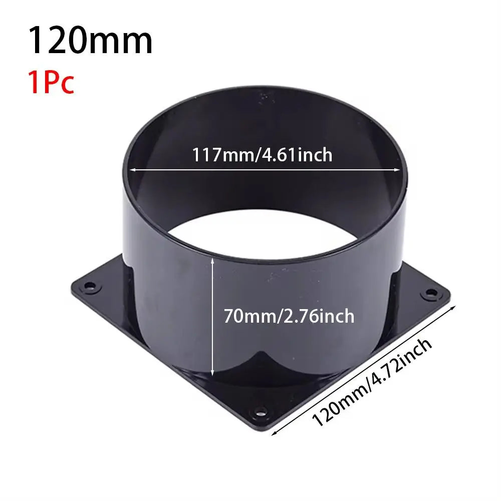 1Pcs 75/100/120/150mm Flange Connector Square Bottom Pipe Fitting Air Inlet And Outlet ABS Black Air Ducting Connection Flange Oasis Select 120mm