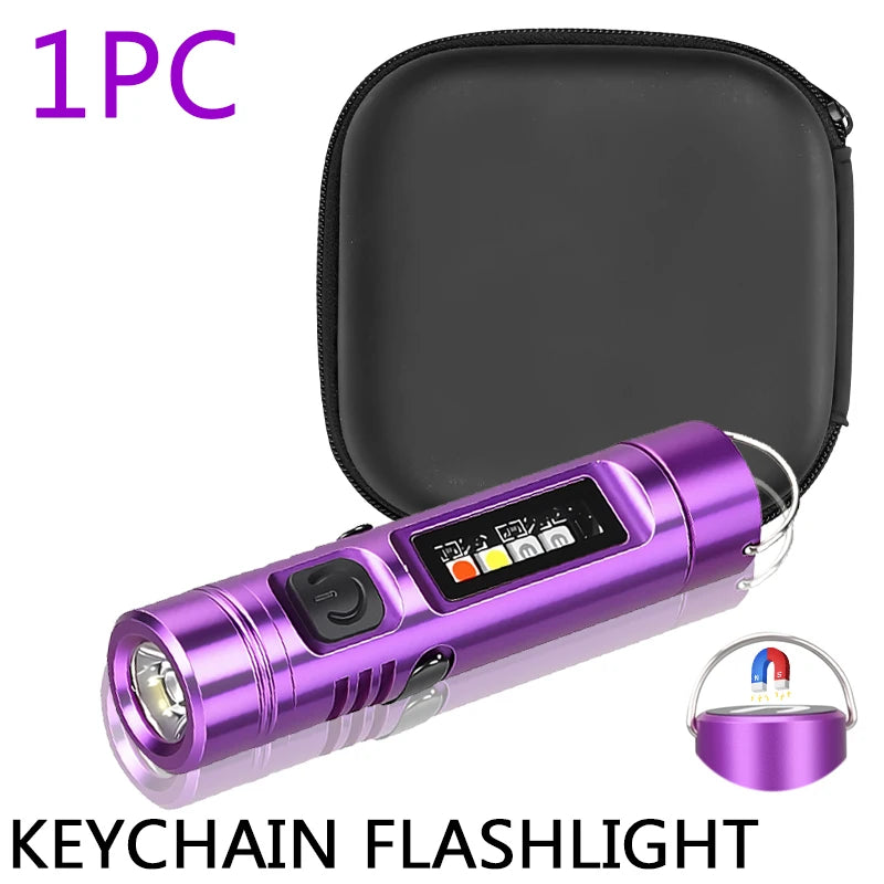 Mini LED Keychain Flashlight USB Rechargeable – 9 Modes, UV