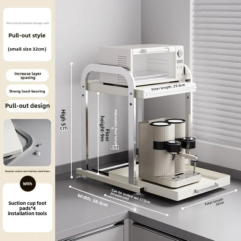 Multi-functional Stainless steel microwave oven rack, kitchen appliance countertop, pull-out storage shelf Oasis Select