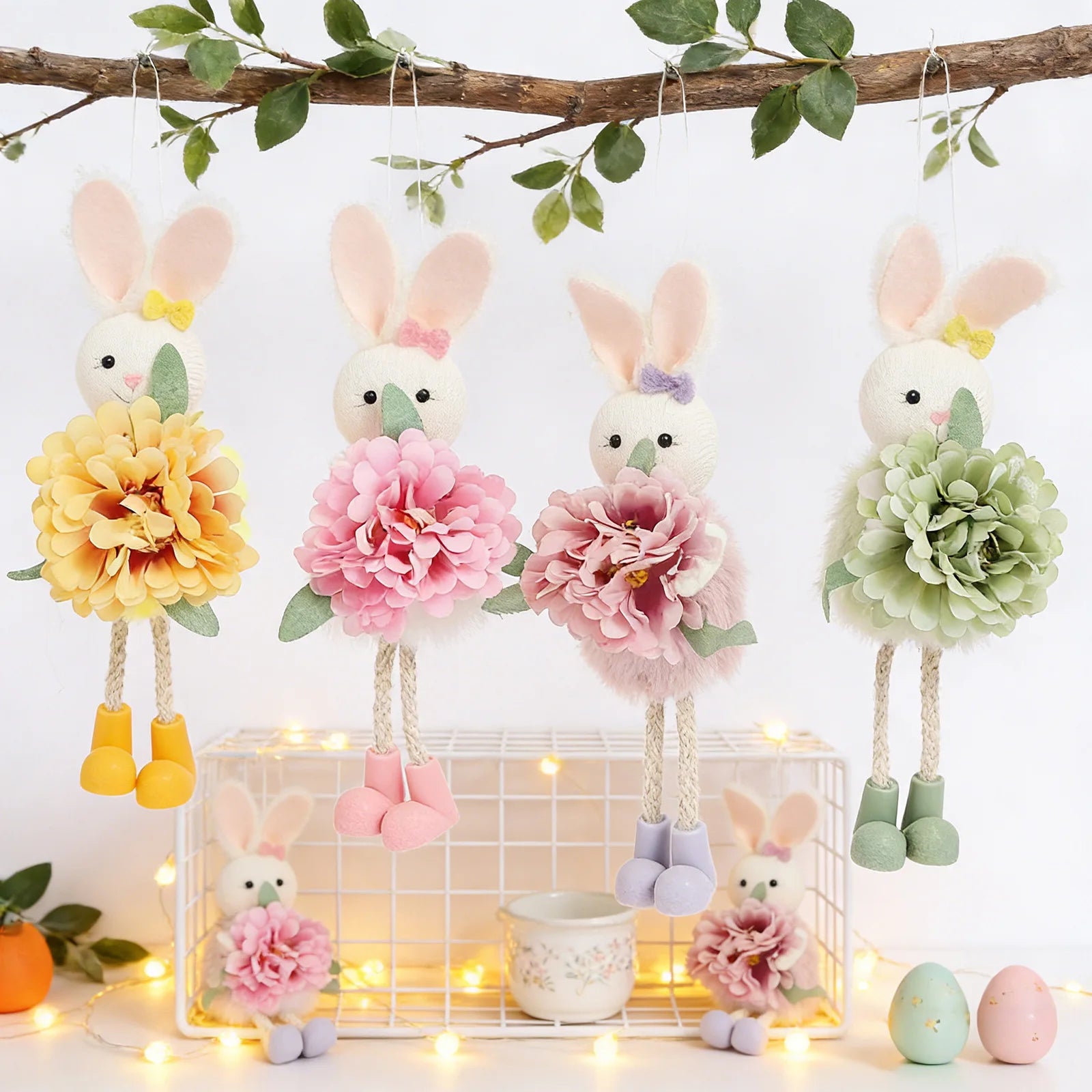 2026 New Easter Decorations 20cm Easter Rabbit with Flower Hanging Ornaments Holiday Spring Party Decorations Gifts for Kids Oasis Select