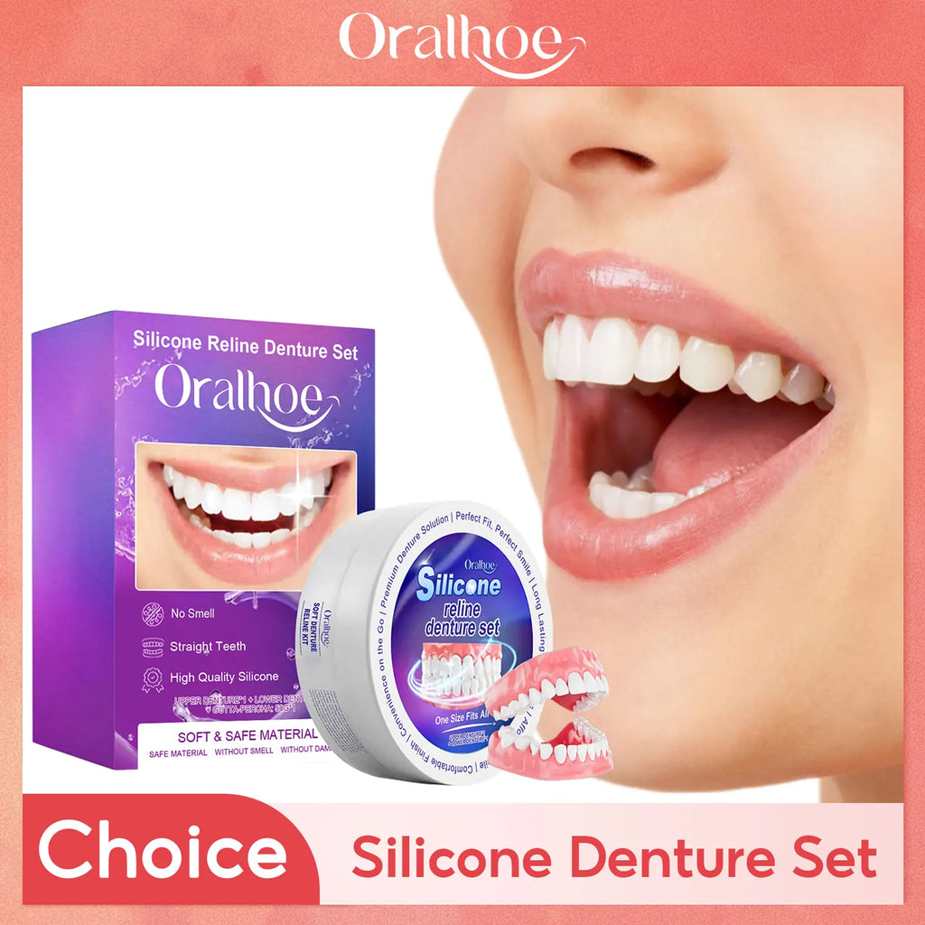Oralhoe Silicone Denture Set Temporary Orthodontic Fake Tooth Upper Lower Veneers Teeth Whitening Dentures Simulation Braces Oasis Select