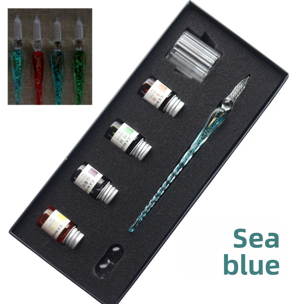 Crystal Glass Pen Dip Pen Set Gradient Color Retro Dip Pen Glass Pen Gift Box Oasis Select 10